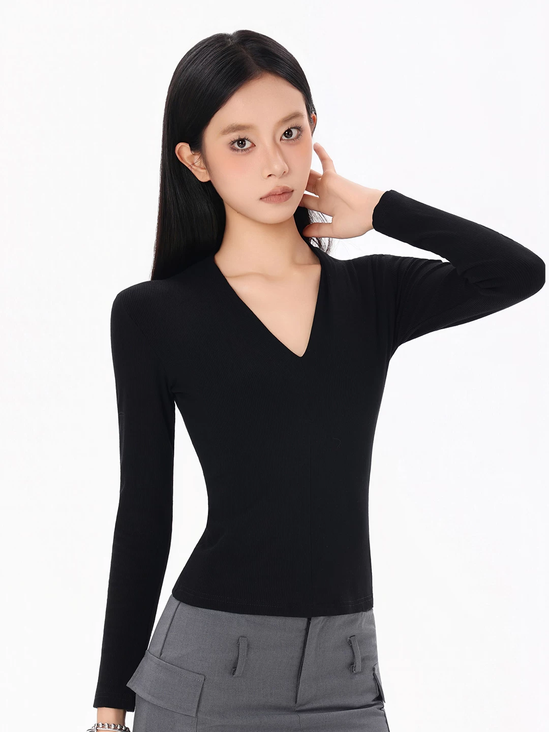 Vネック 長袖Tシャツ 商品写真