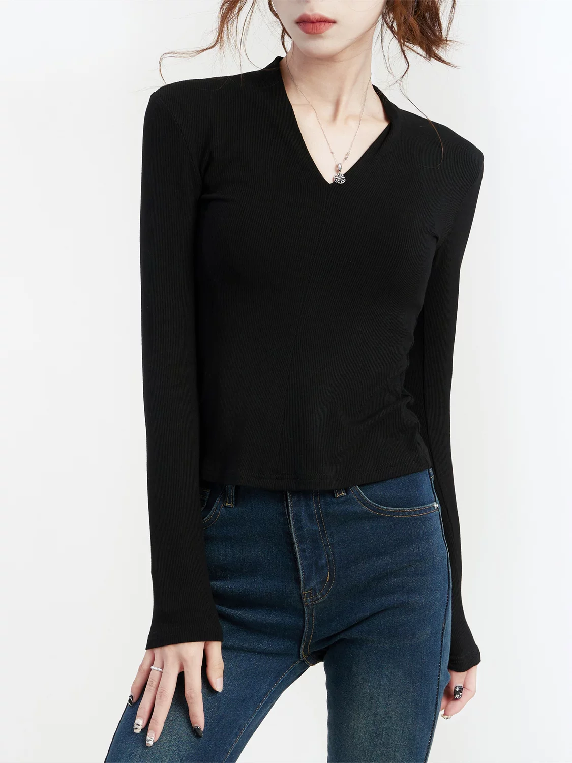 Vネック 長袖Tシャツ 商品写真