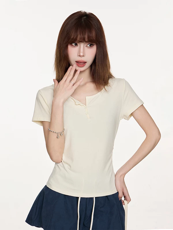 ギャザー Vネック 半袖Tシャツ 商品写真