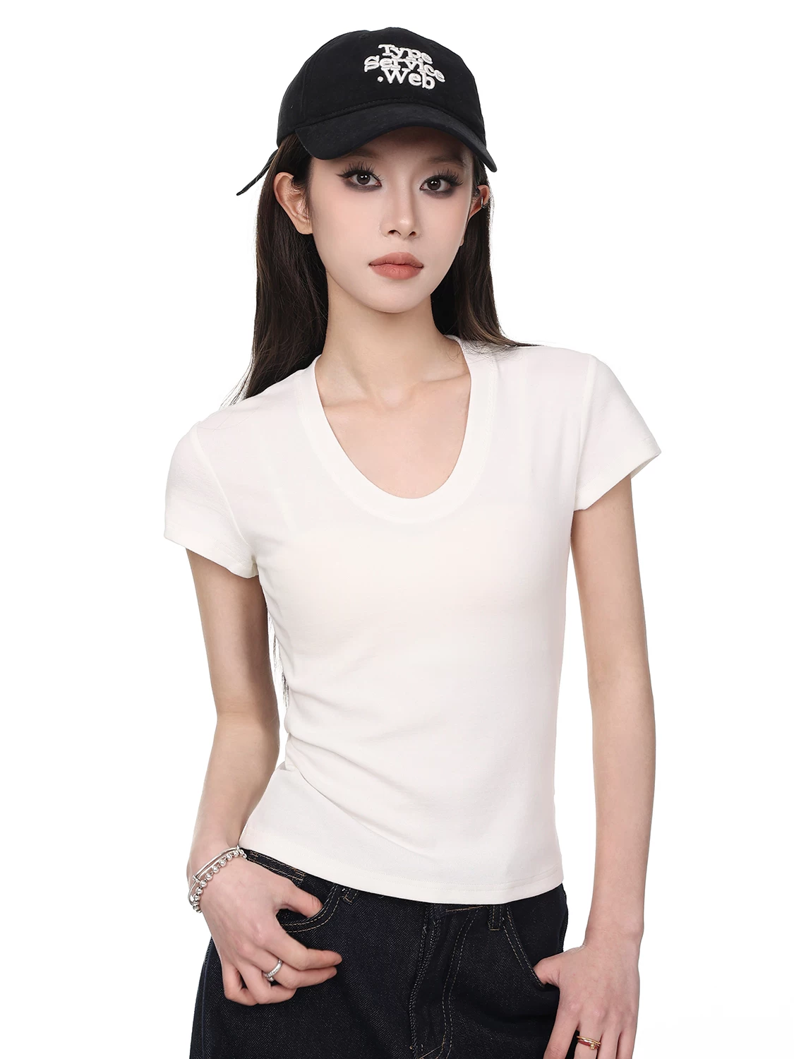 Uネック 半袖Tシャツ 商品写真