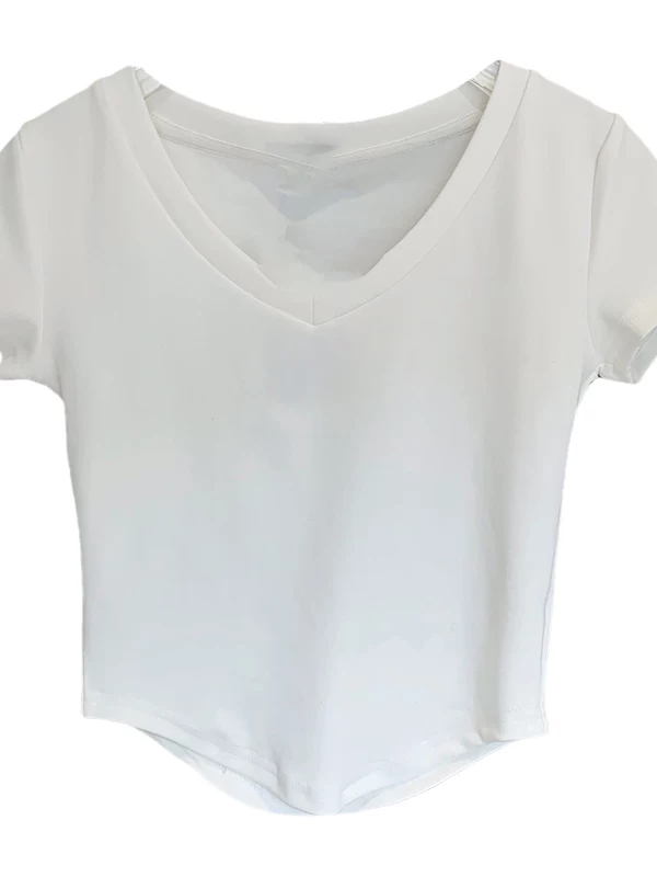 Vネック ショート丈 半袖Tシャツ 商品写真