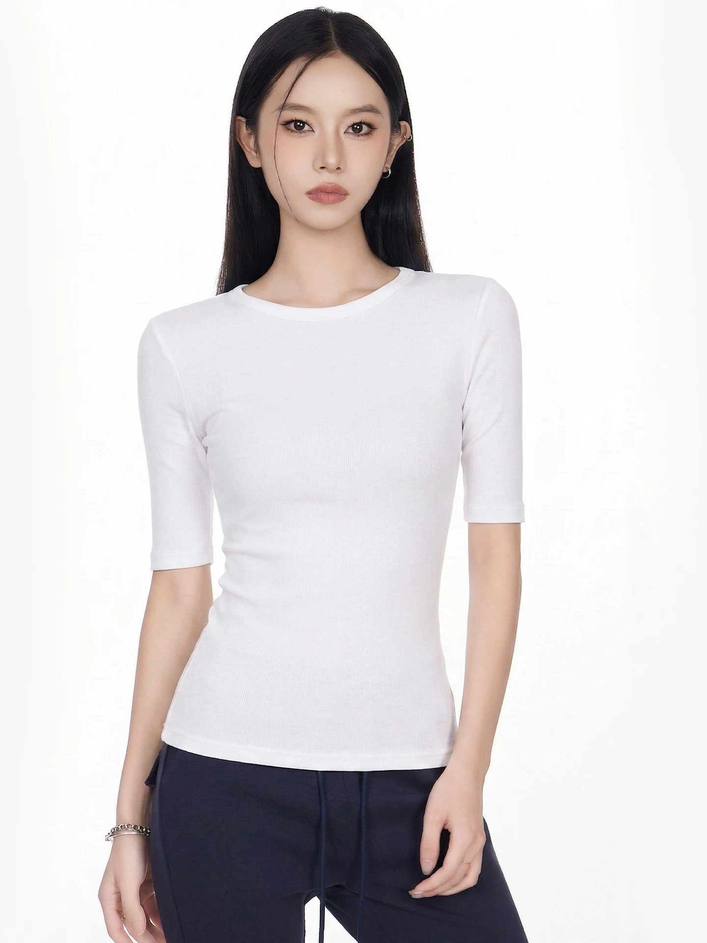 Uネック 五分袖Tシャツ 商品写真