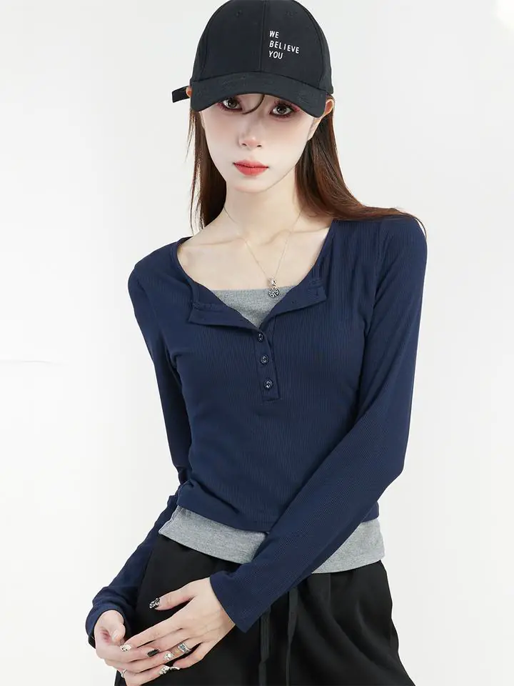 レイヤード風 配色 長袖Tシャツ 商品写真