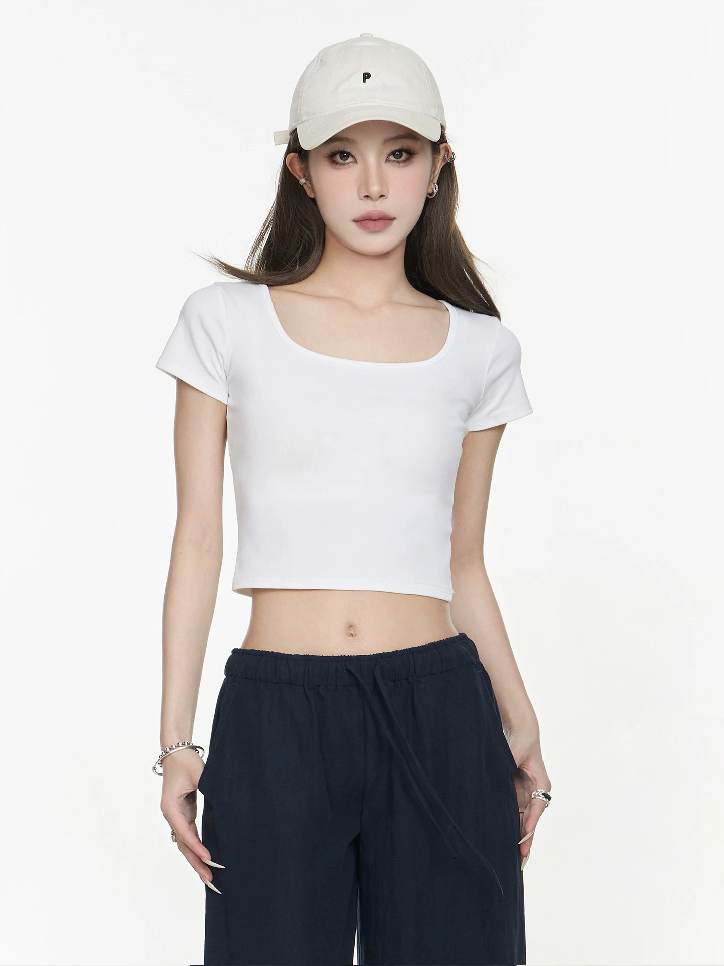 2WAY スクエアネックショート丈Tシャツ 商品写真