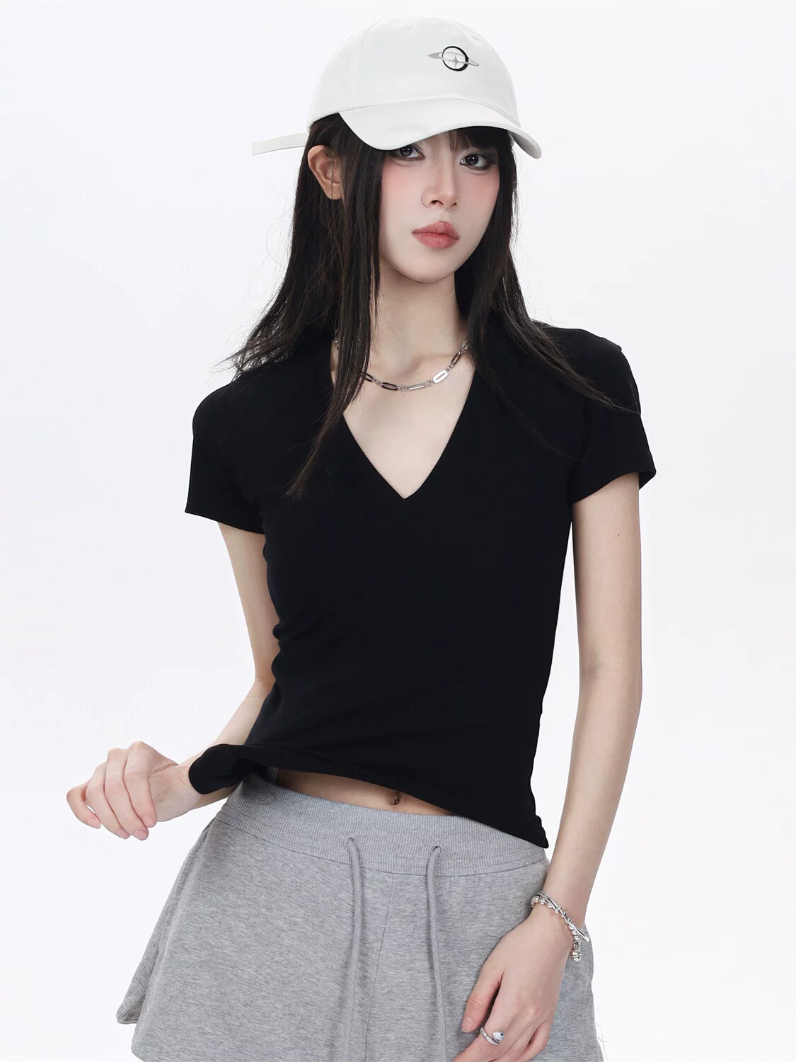 Vネック ラグラン半袖Tシャツ 商品写真