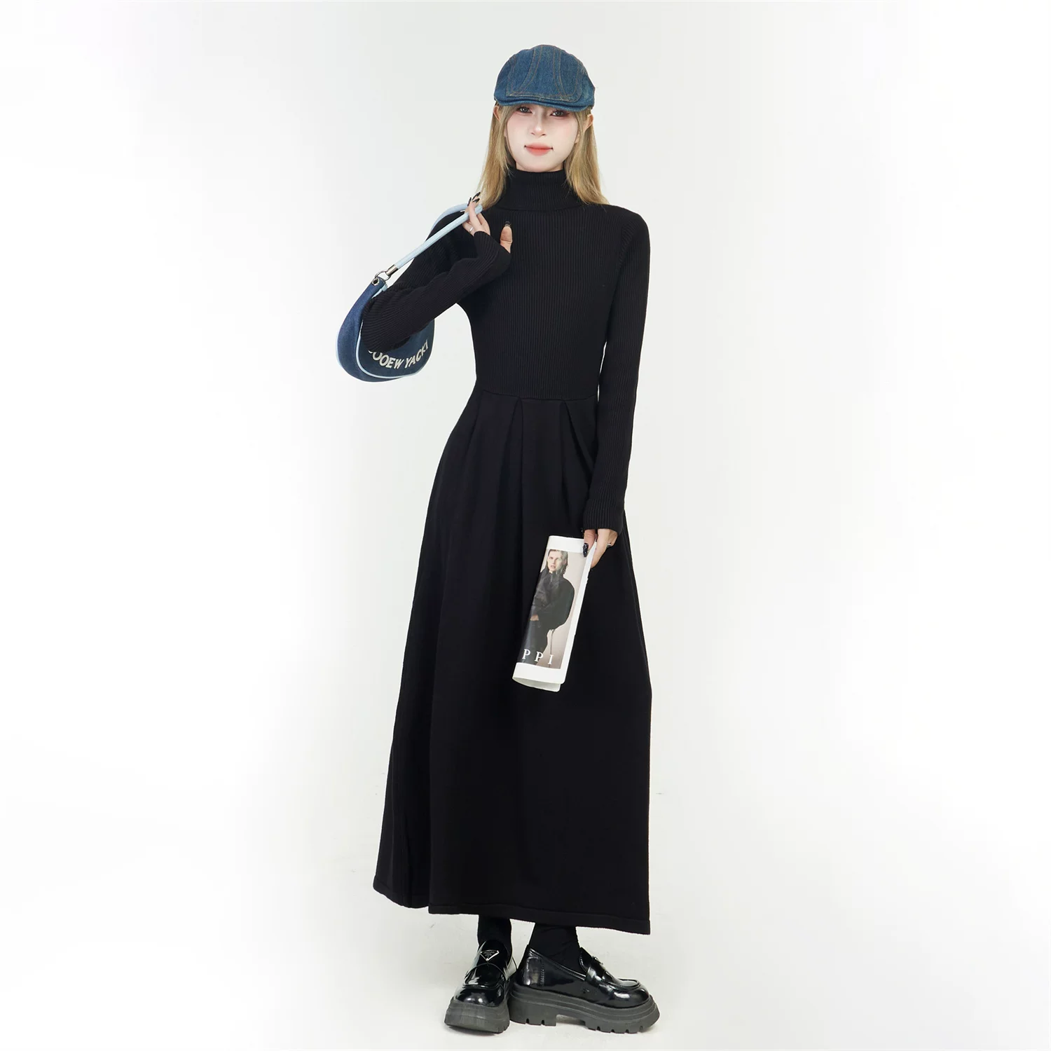 タートルネック ニットロングワンピース 商品写真