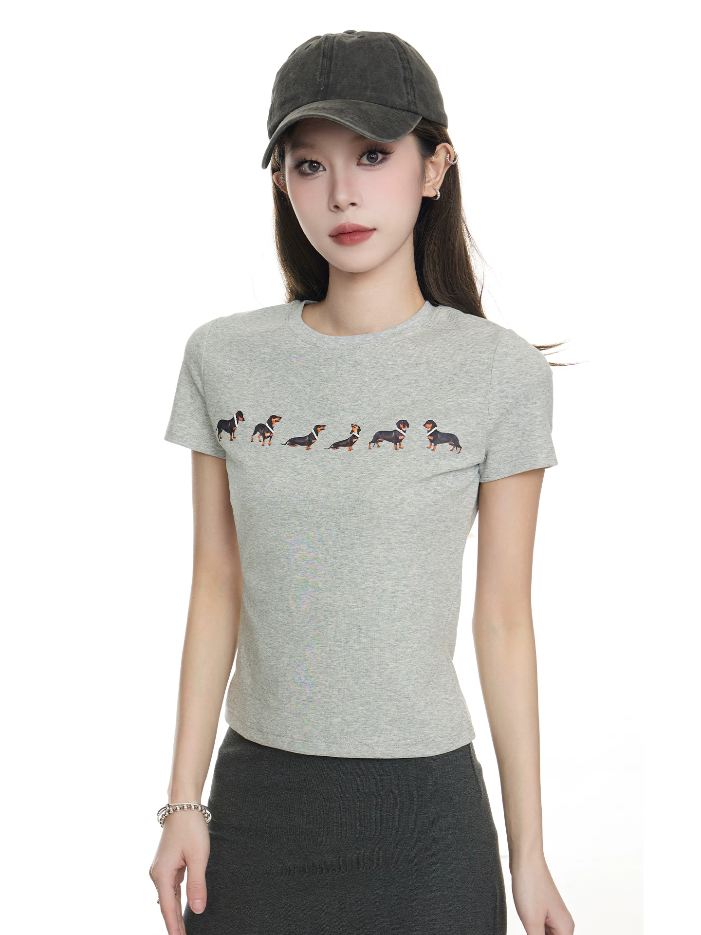 ドッグプリント ショート丈Tシャツ 商品写真