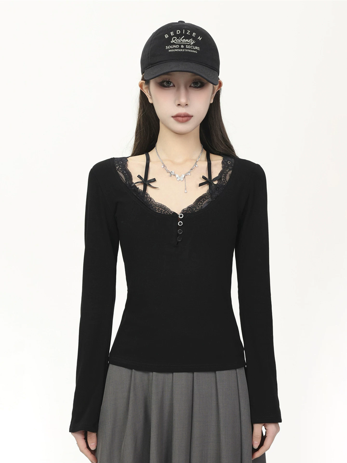 レース 切り替え 長袖Tシャツ 商品写真