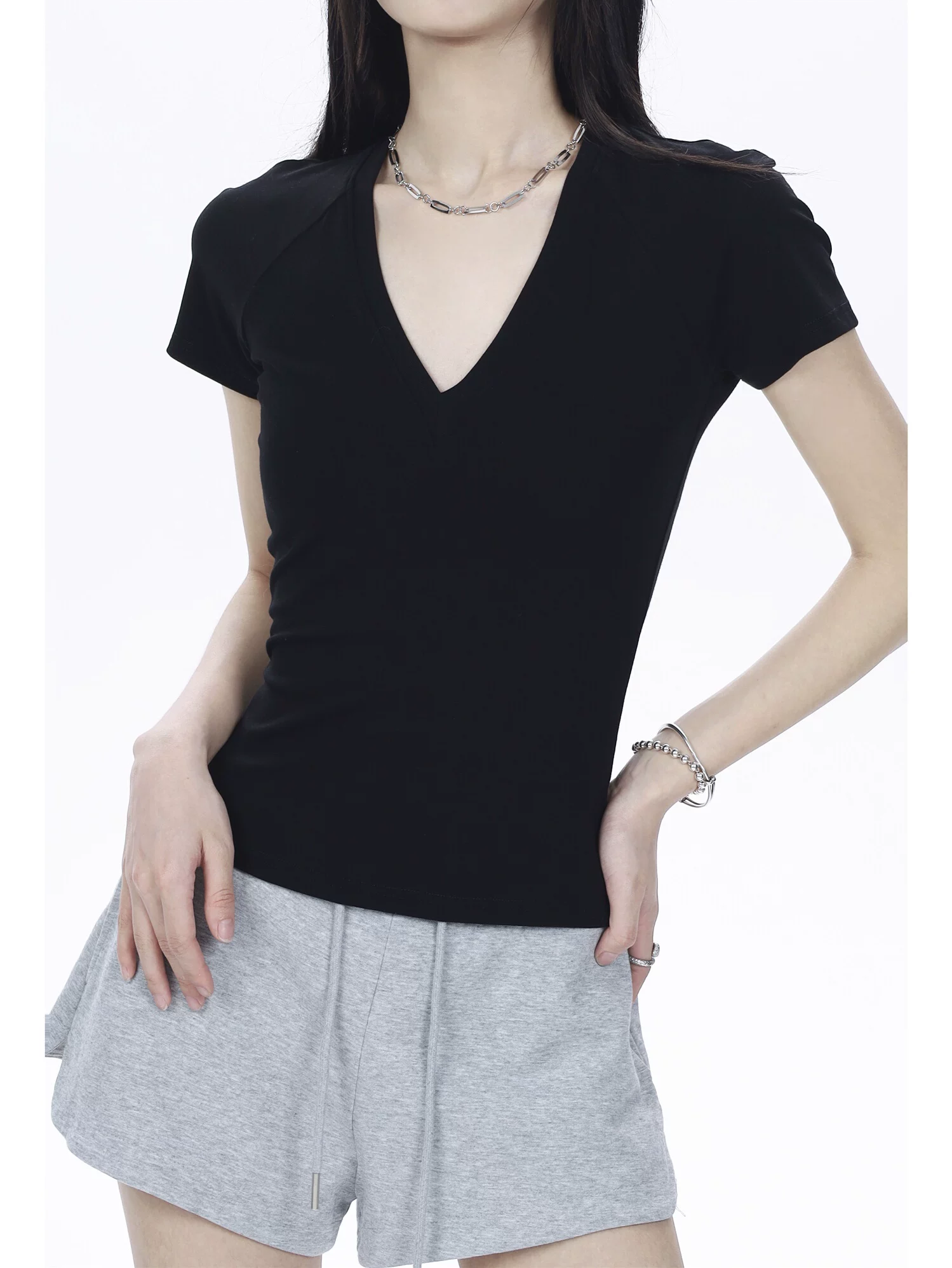 Vネック ラグラン半袖Tシャツ 商品写真
