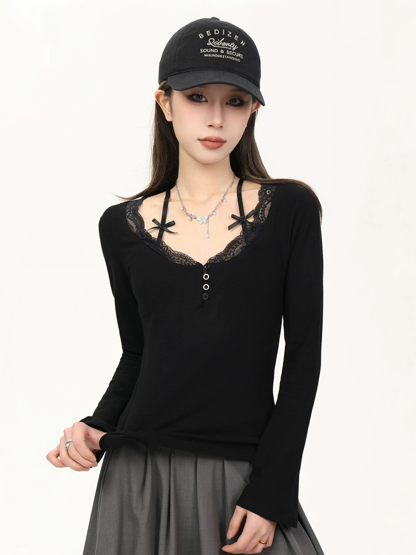 レース 切り替え 長袖Tシャツ 商品写真