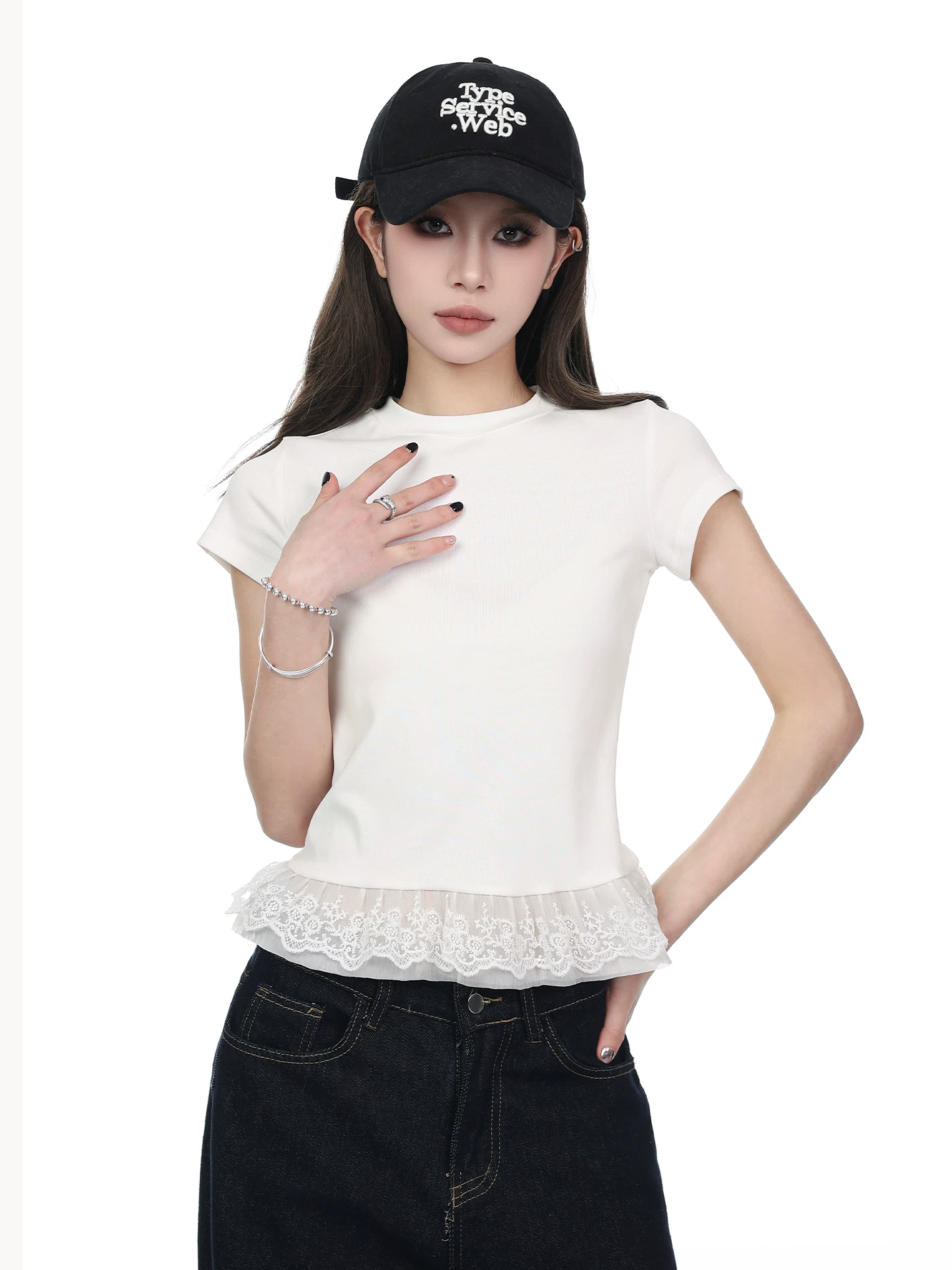 レース 切り替え 半袖Tシャツ 商品写真