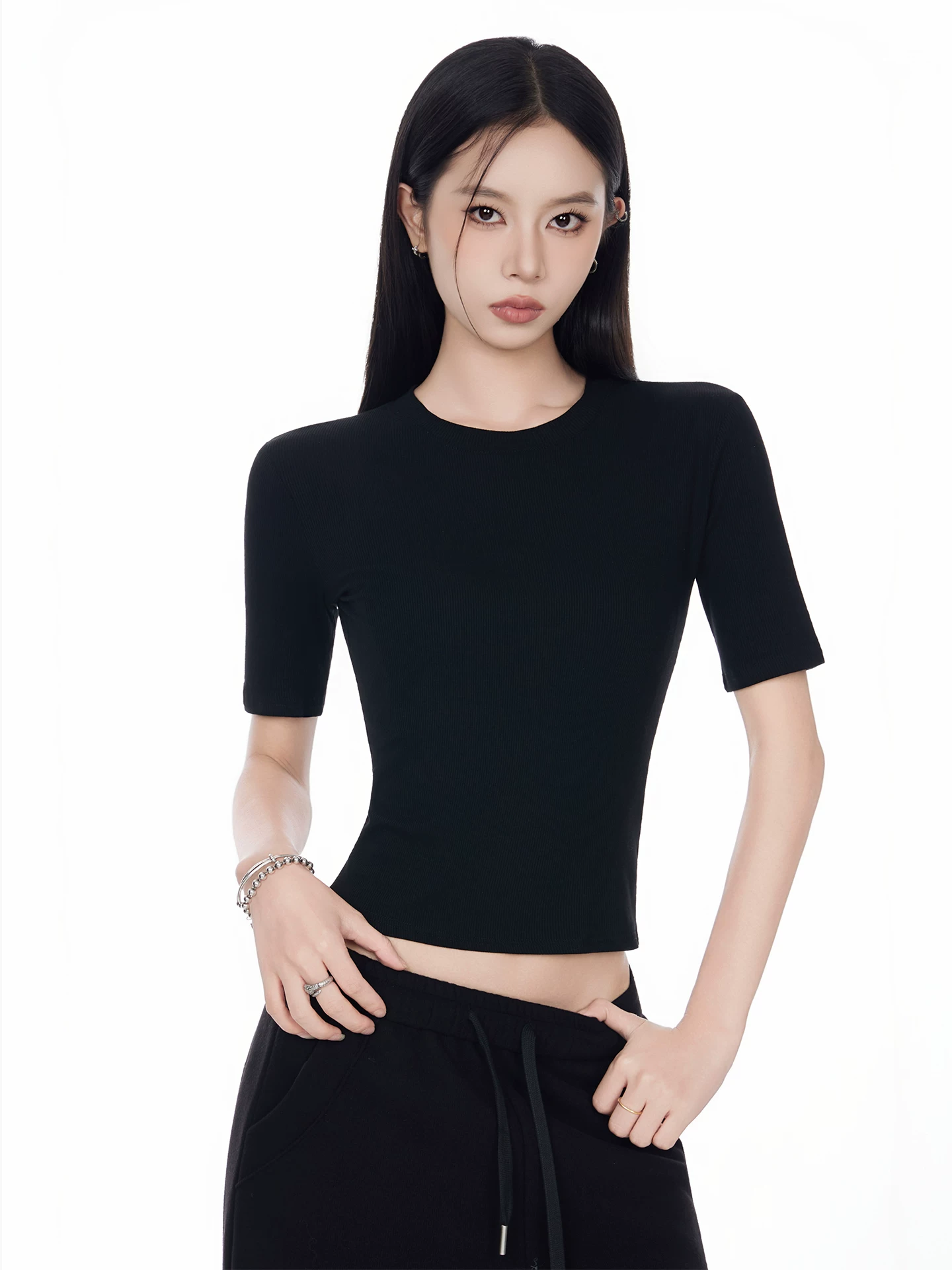 Uネック 五分袖Tシャツ 商品写真