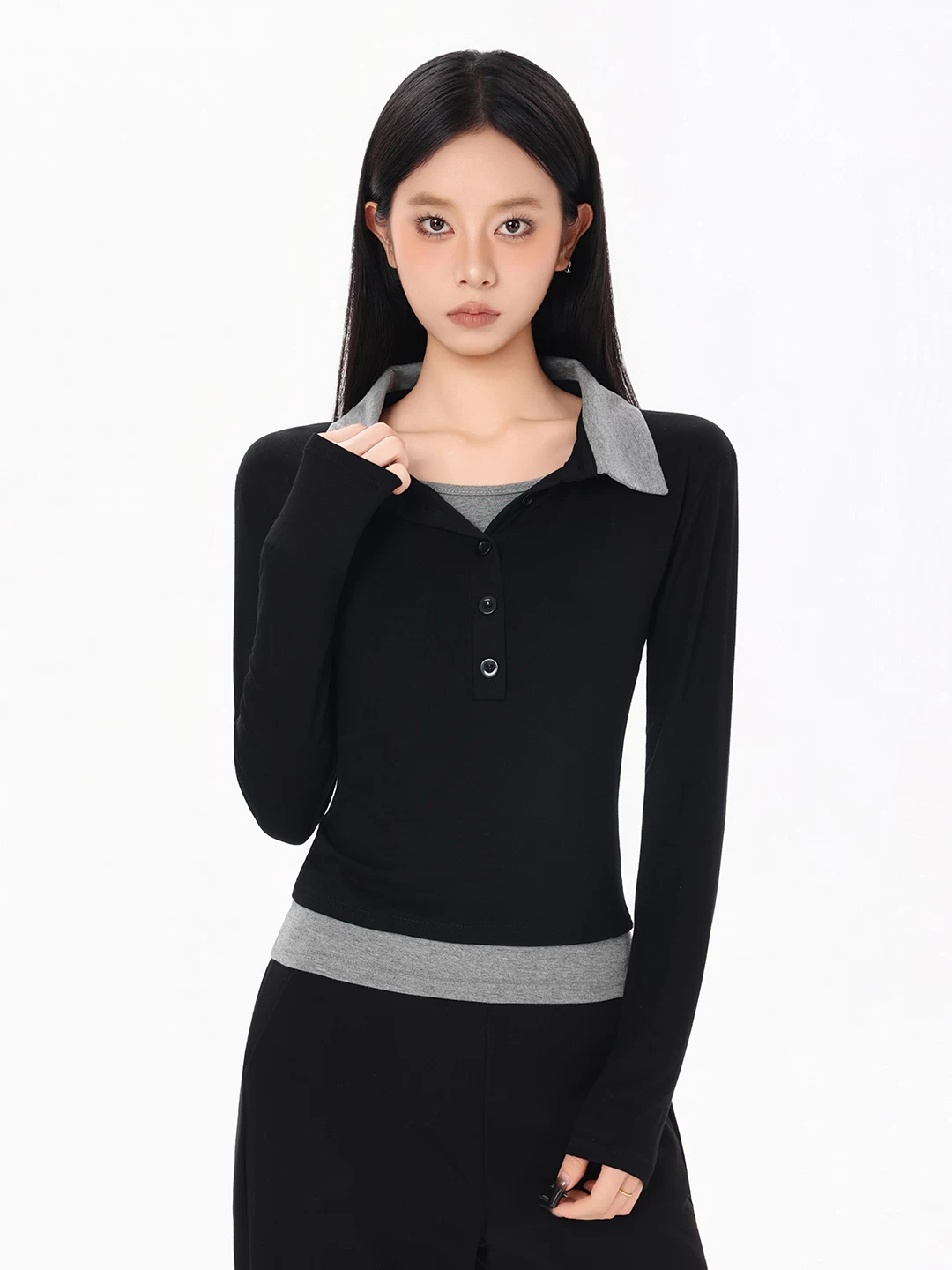 レイヤード風 配色 長袖Tシャツ 商品写真