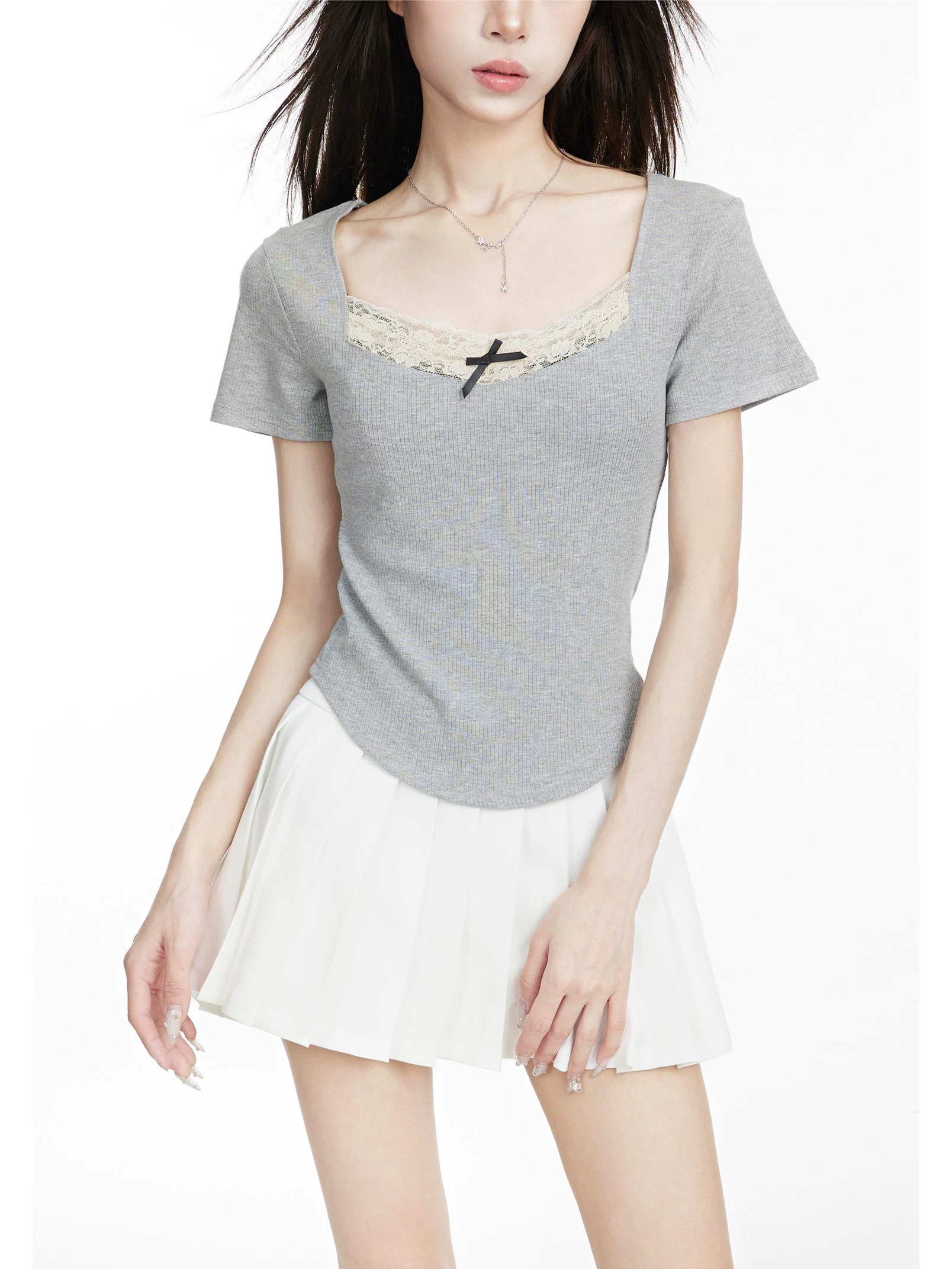 レース ショート丈 半袖Tシャツ 商品写真