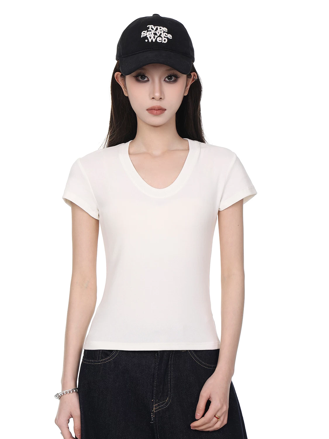 Uネック 半袖Tシャツ 商品写真