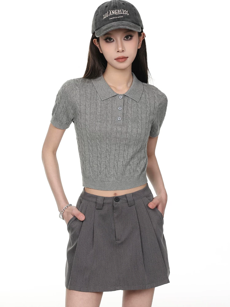 ケーブルニット ポロカラートップス 商品写真