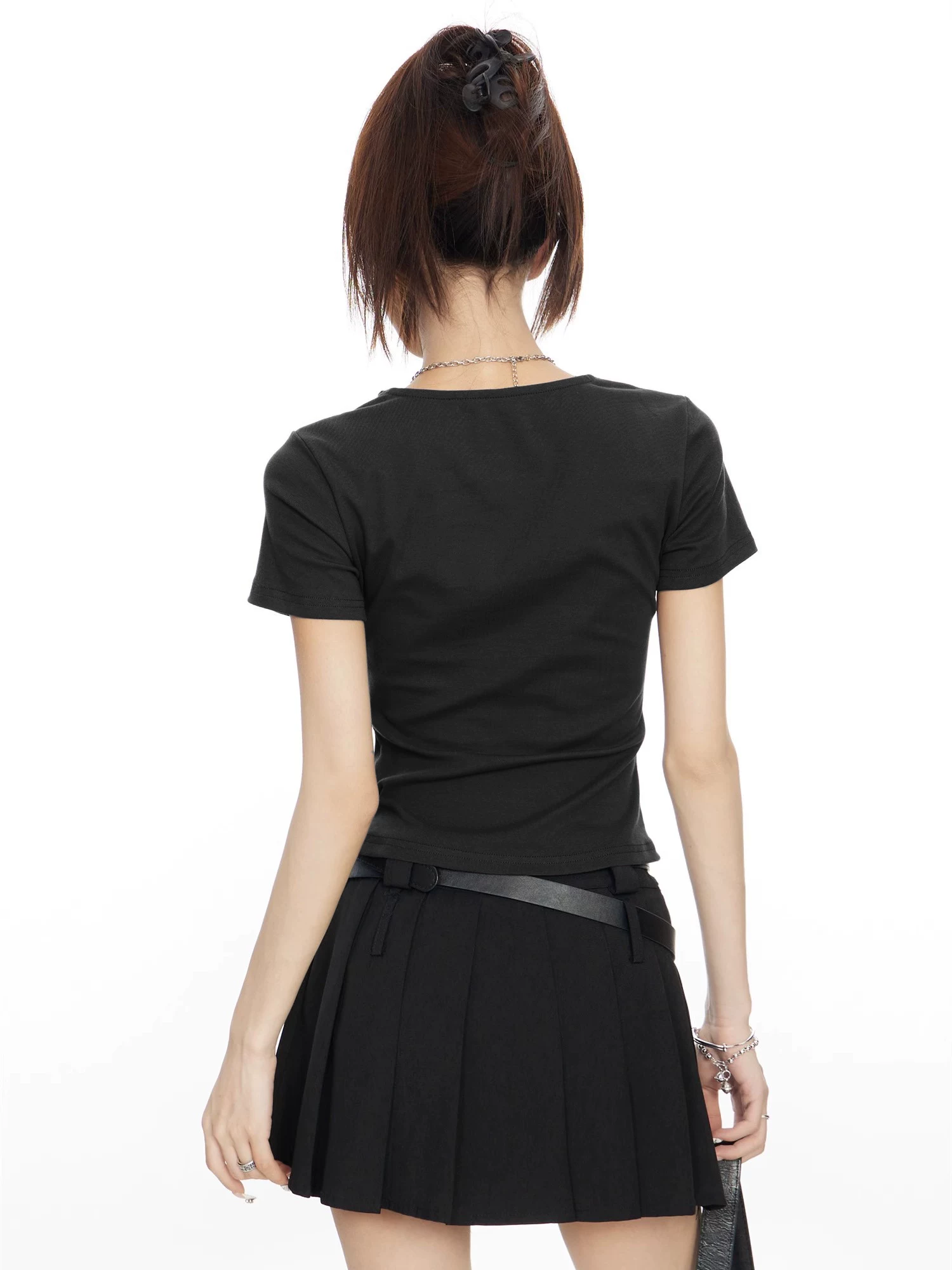 ギャザー Vネック 半袖Tシャツ 商品写真
