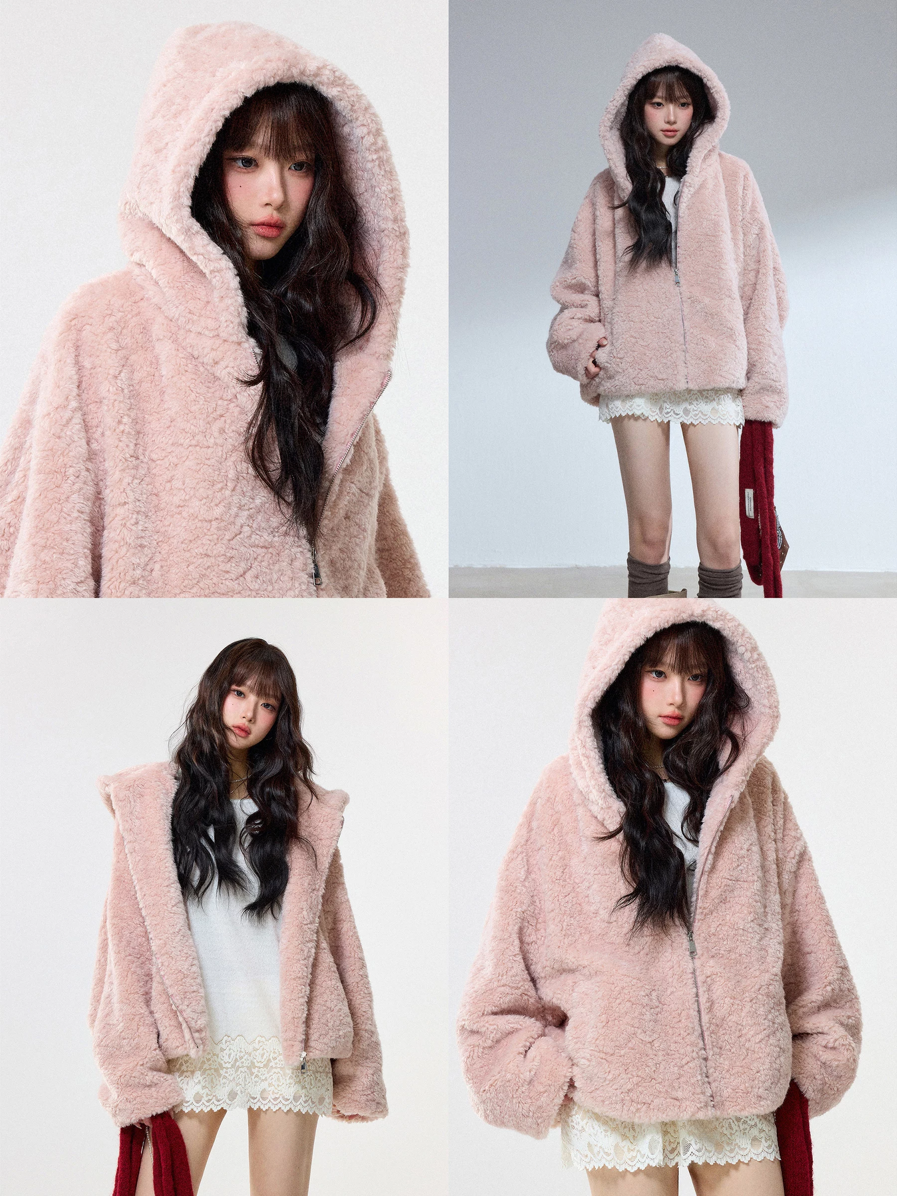 ピンク フード付き ショートジャケット 商品写真