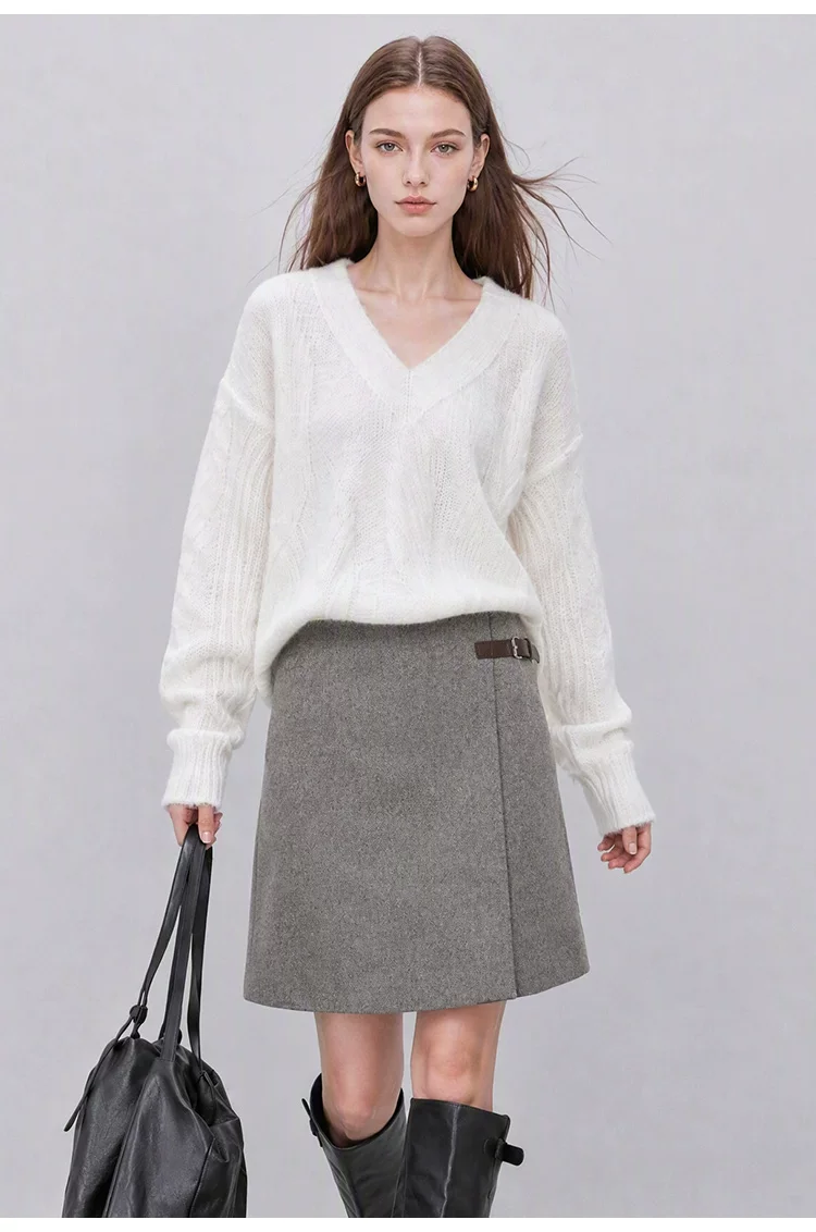 AMII バックル飾り付き ウール混Aラインミニスカート 商品写真