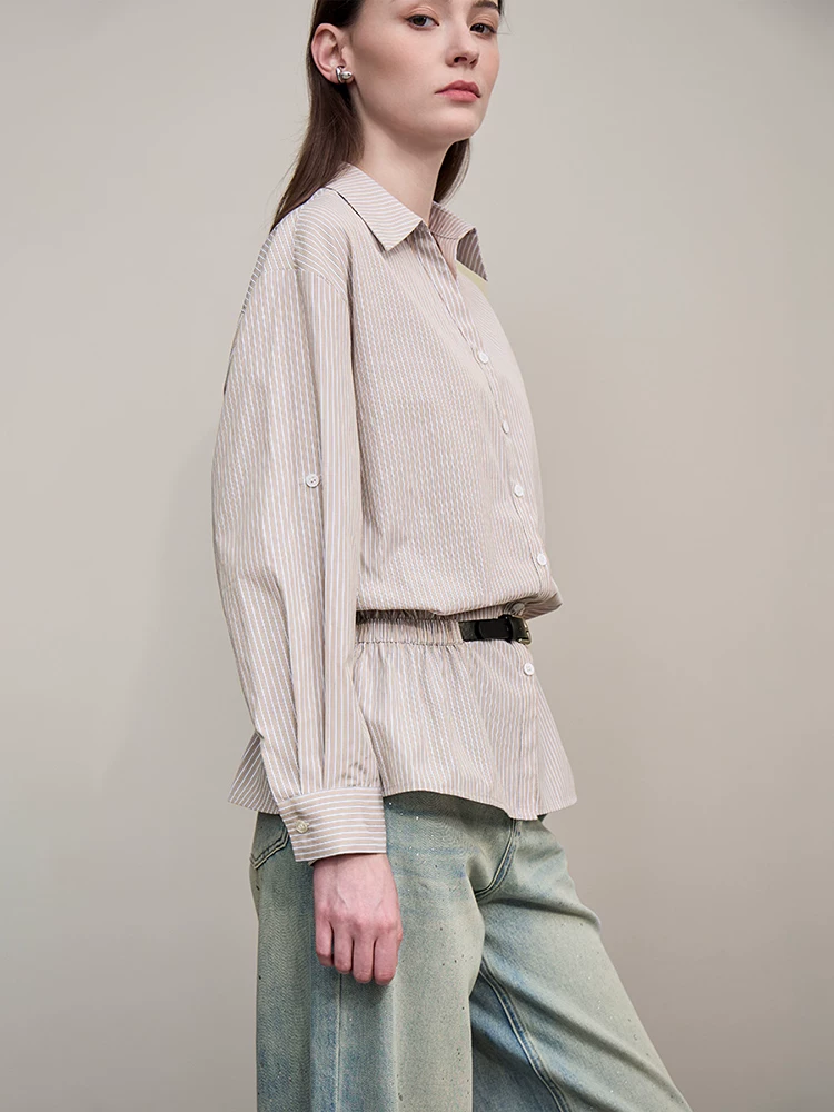 AMII ベルト付き ストライプ長袖シャツ 商品写真