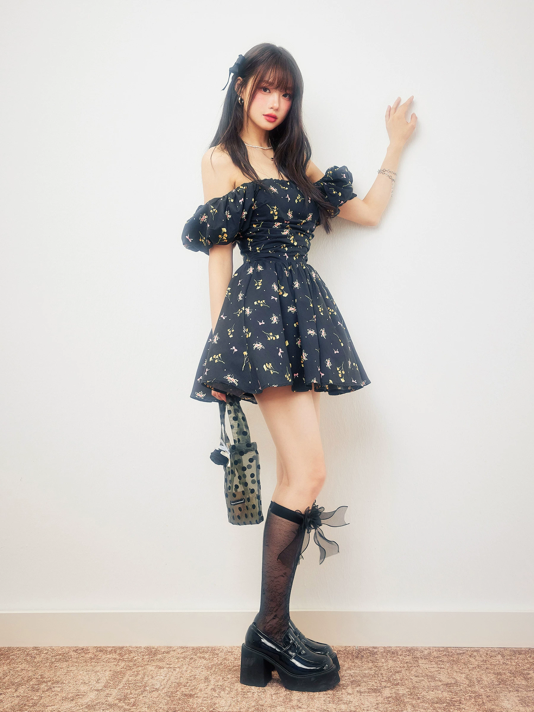 小花柄 パフスリーブ オフショルダーワンピース 商品写真