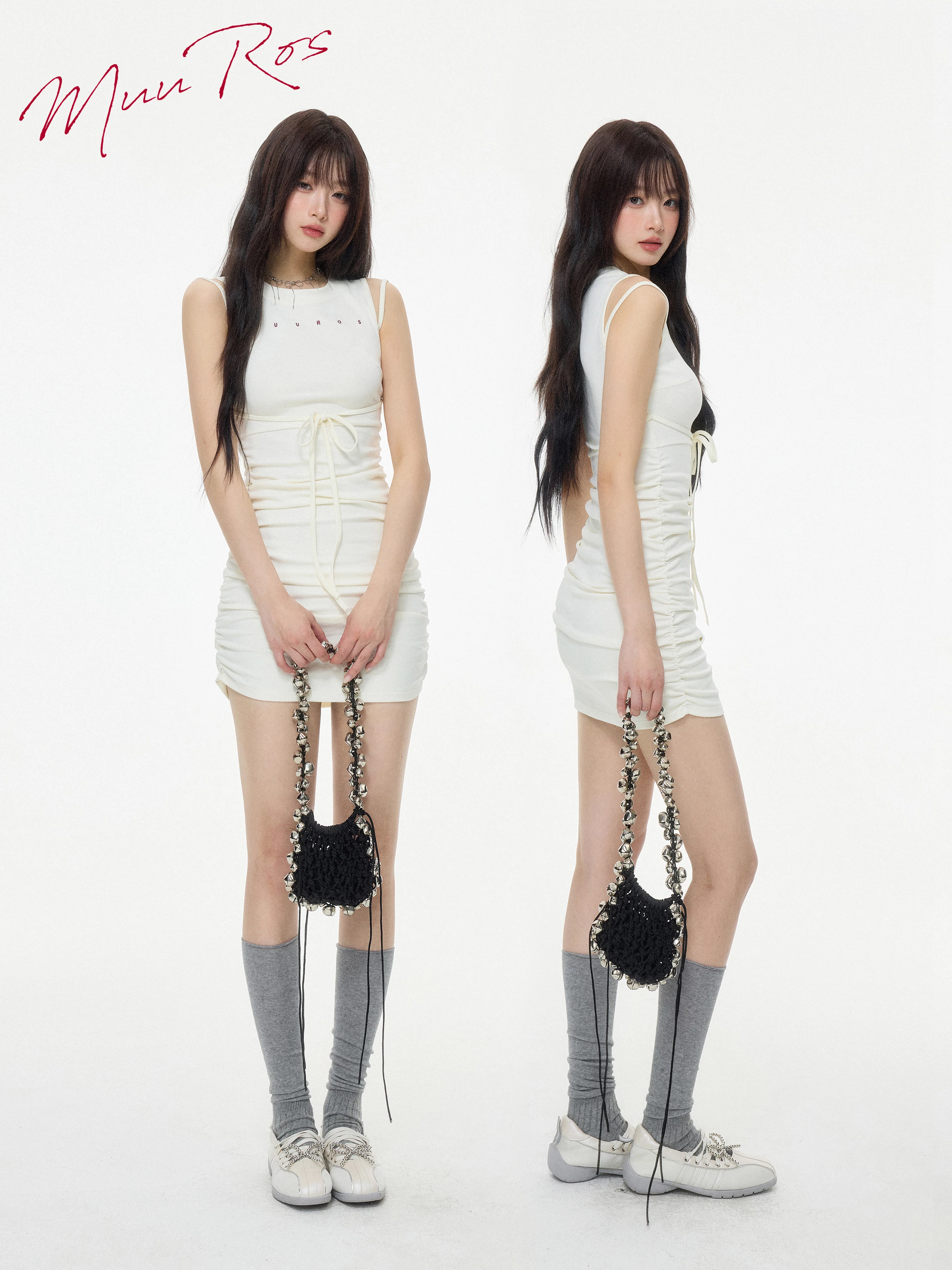 リボン付き ノースリーブ タイトミニワンピース 商品写真