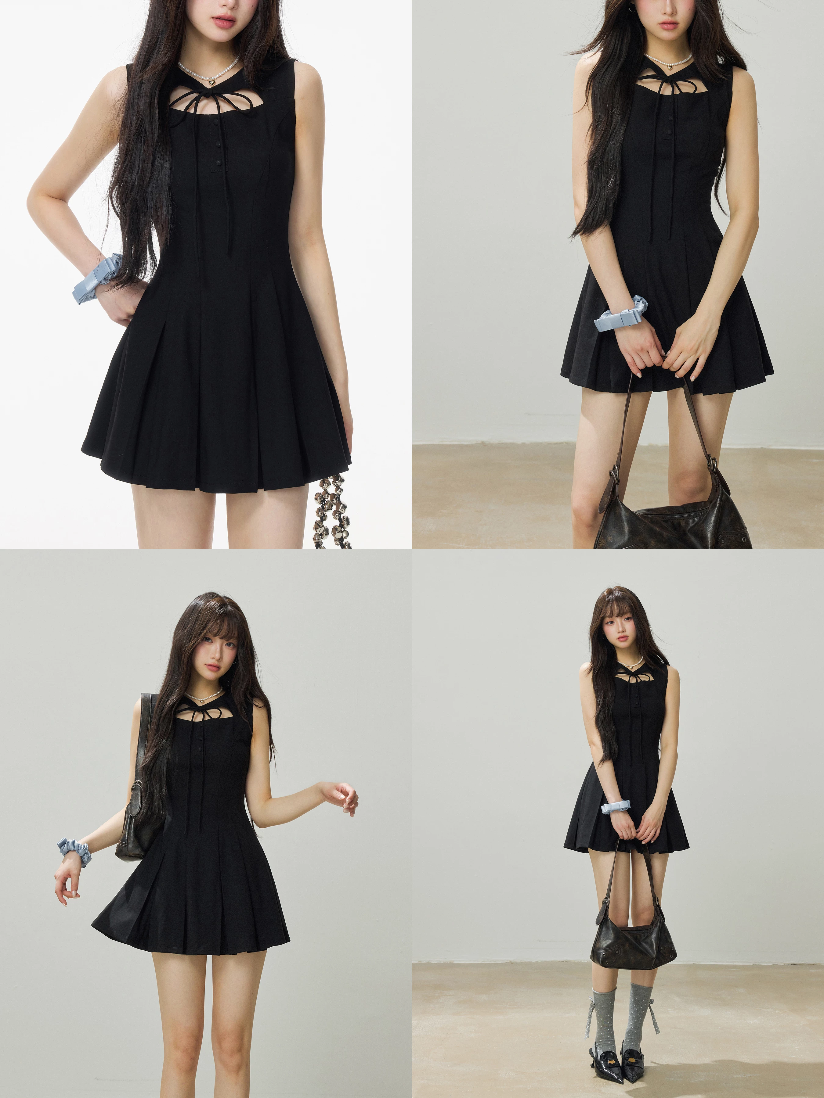 ブラック プリーツ ミニワンピース 商品写真