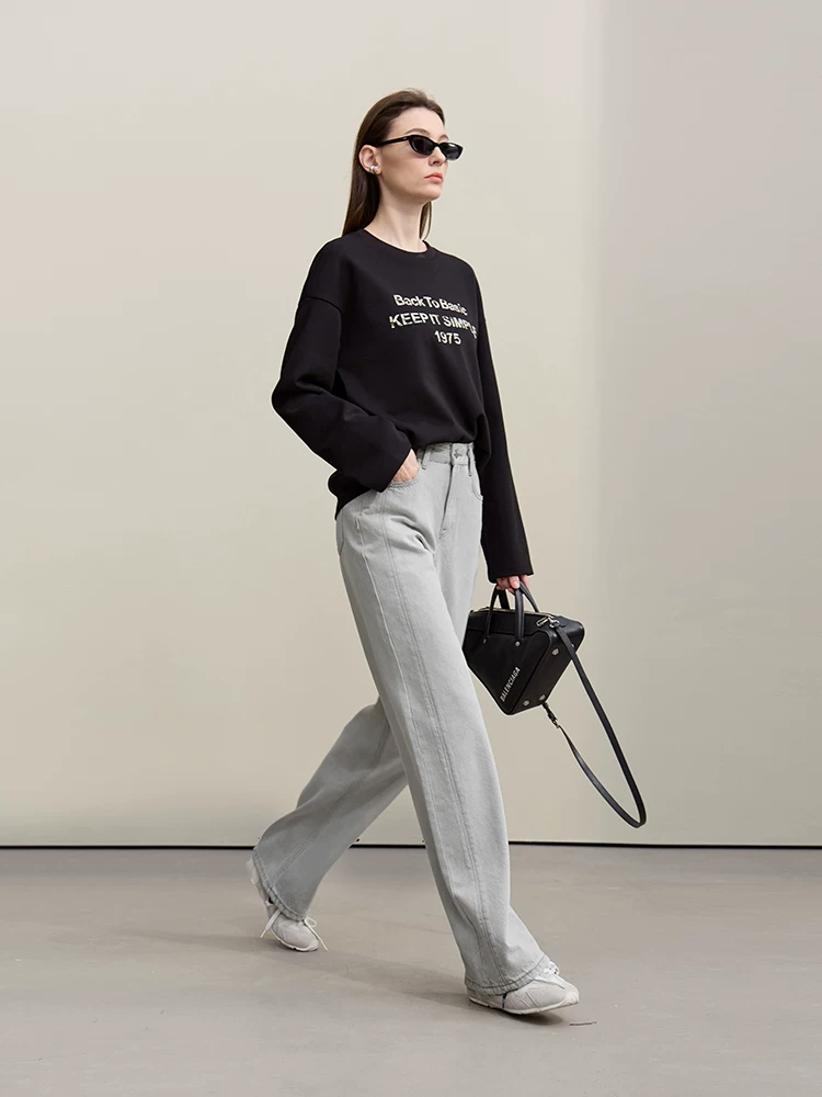 Amii ウォッシュ加工 切り替えデニムパンツ 商品写真