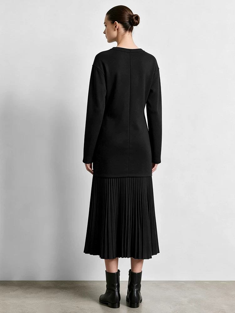 AMII 起毛エアレイヤー プリーツ切替 レイヤード風ワンピース 商品写真