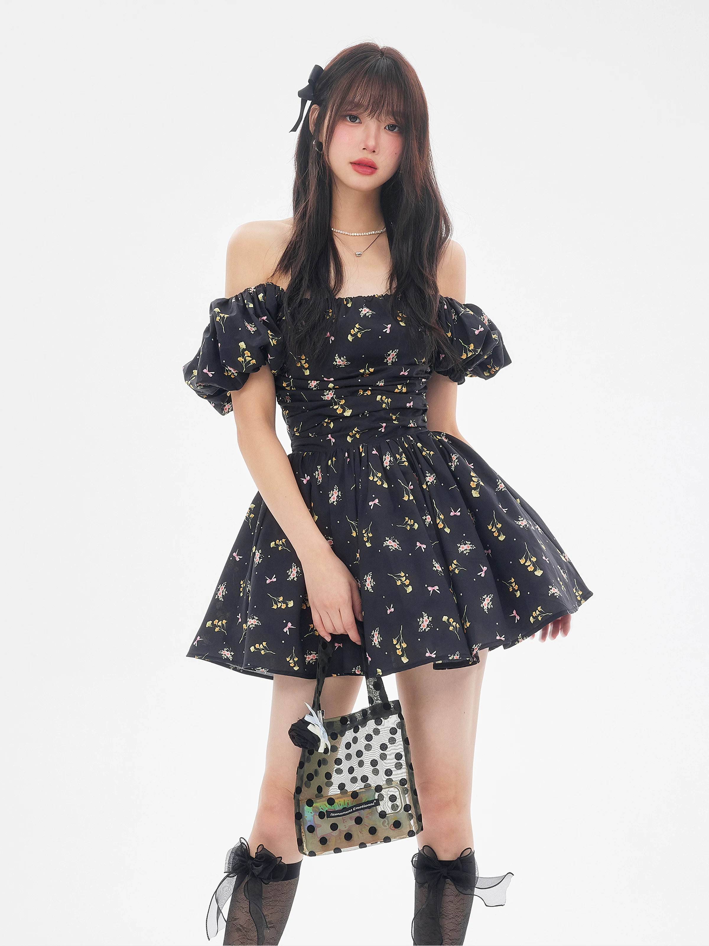 小花柄 パフスリーブ オフショルダーワンピース 商品写真
