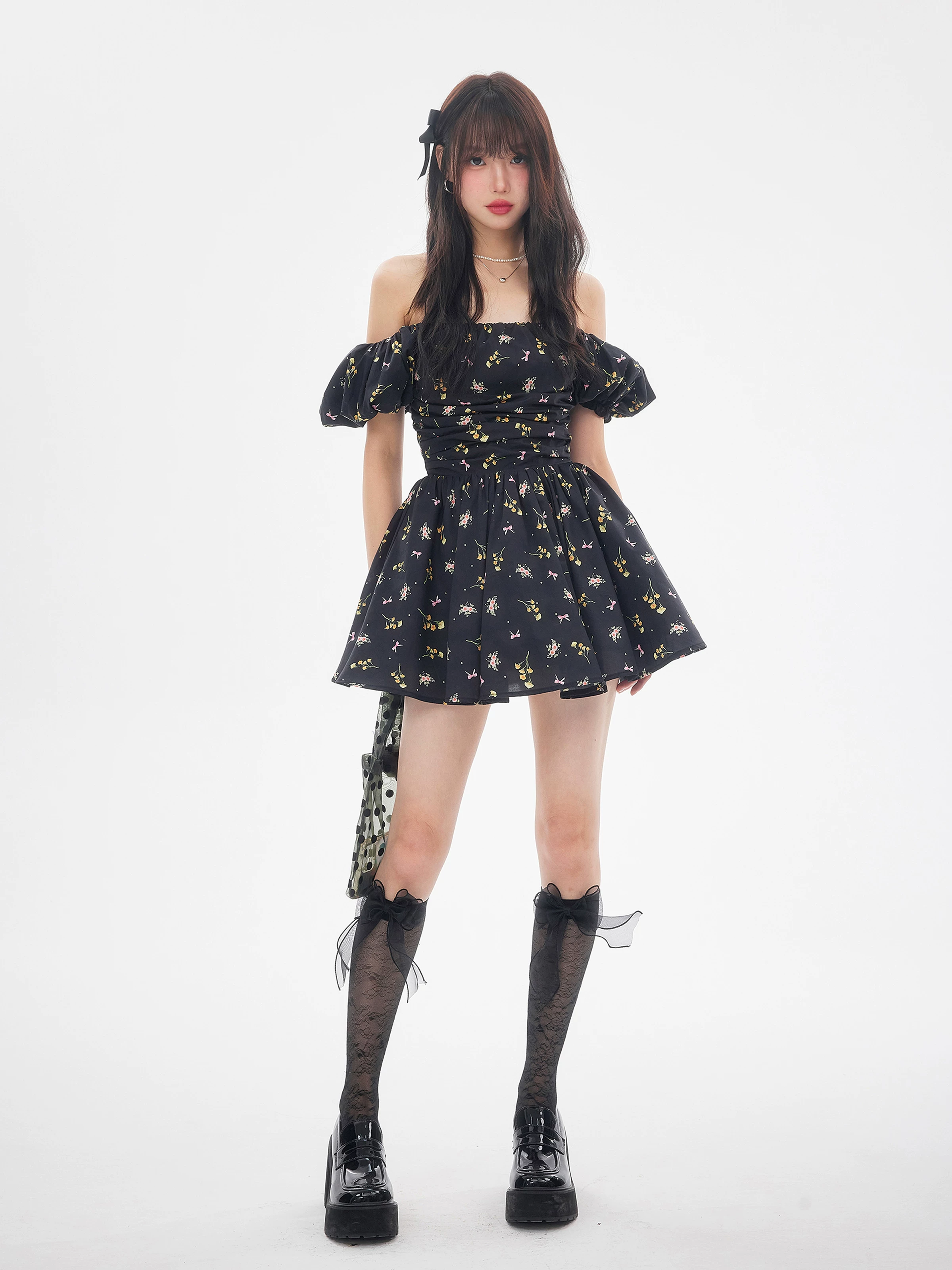 小花柄 パフスリーブ オフショルダーワンピース 商品写真