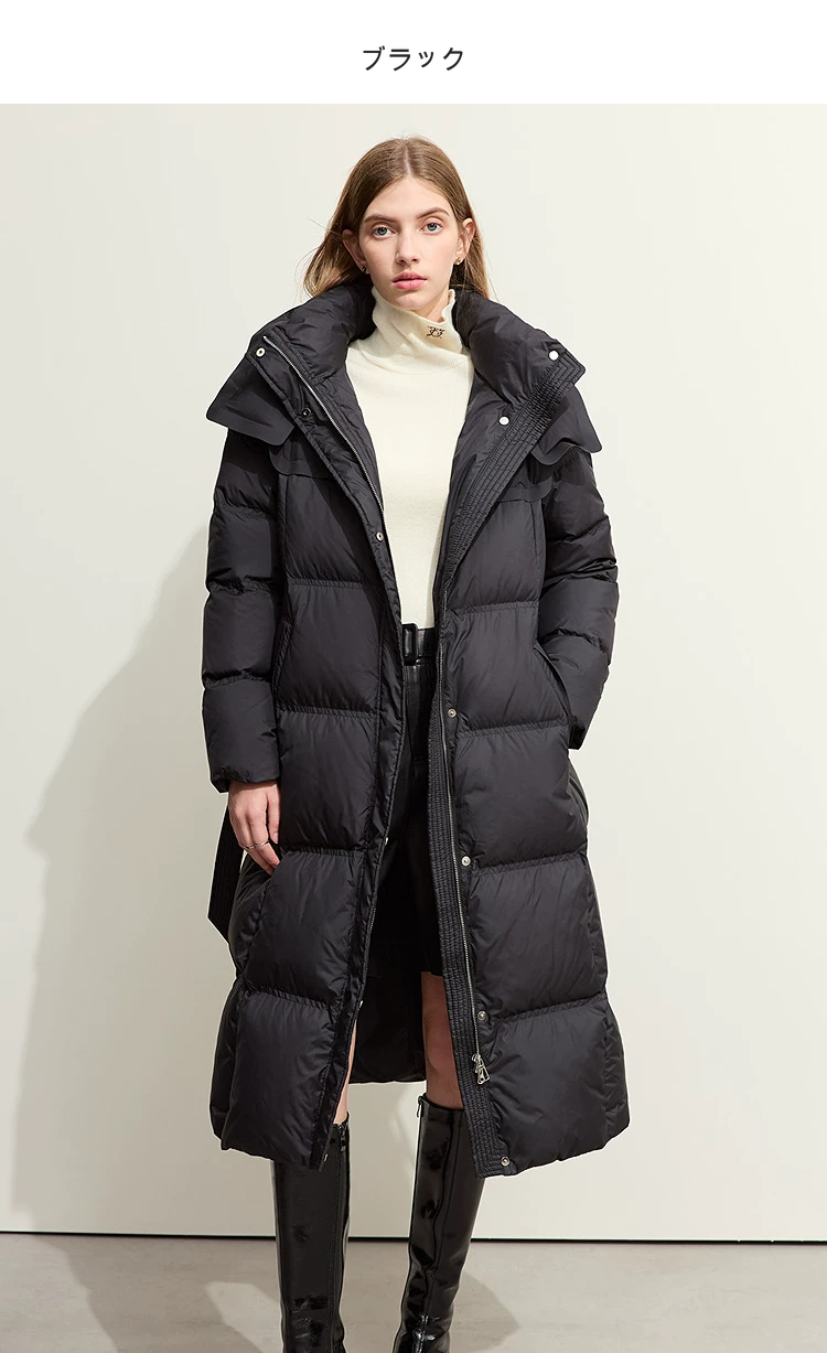 ベルト付き フードロングダウンコート｜Amii 商品写真