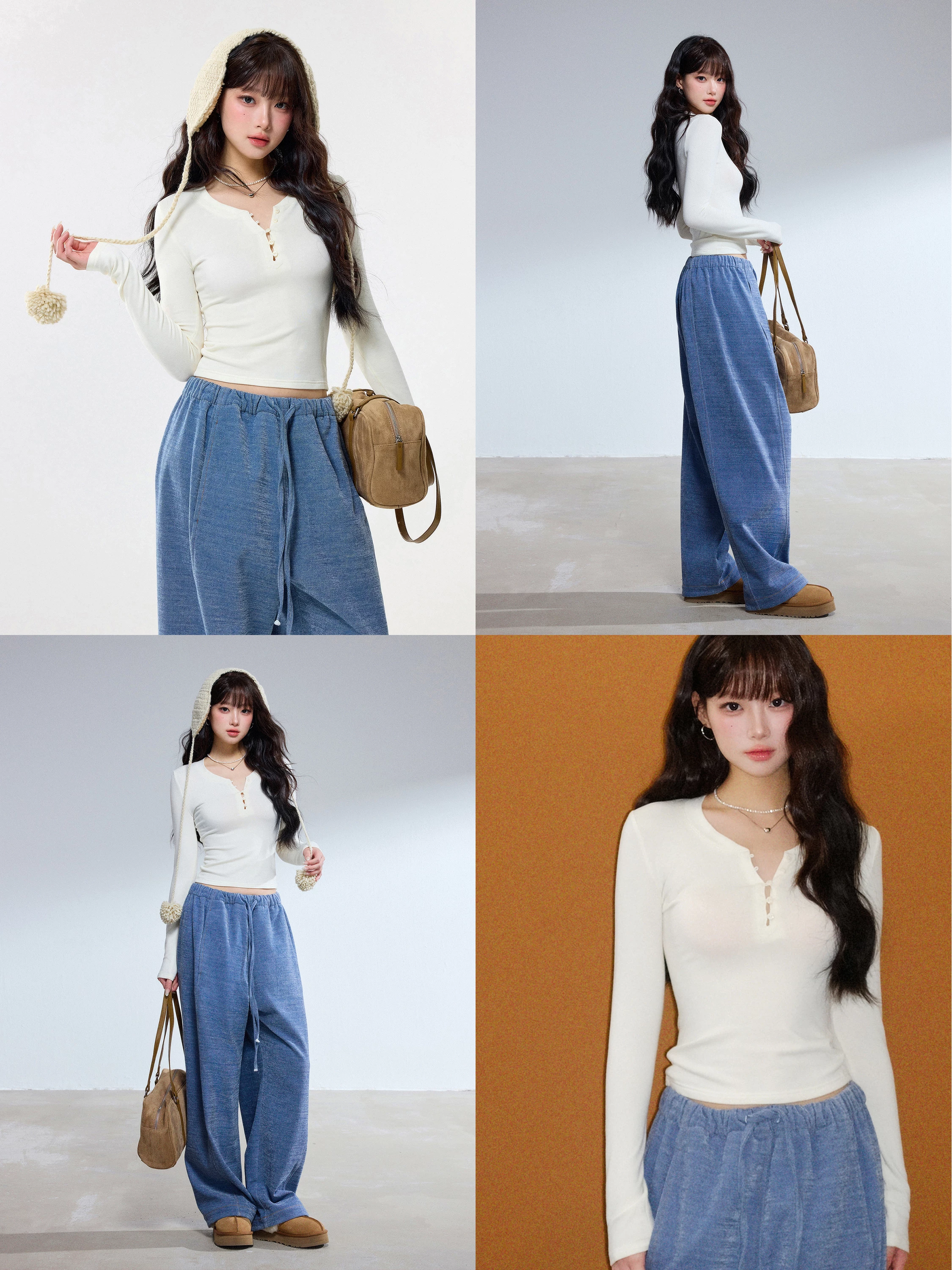 ブルー ウエストゴム ワイドパンツ 商品写真