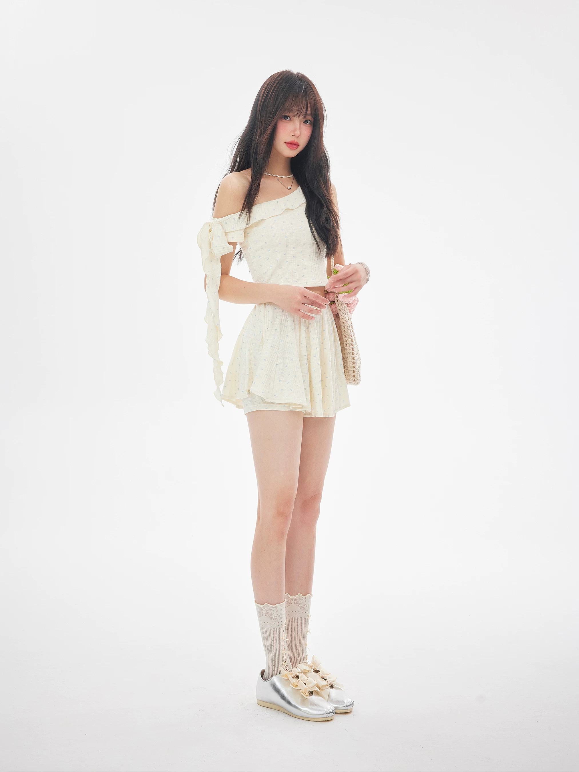 ワンショルダー リボントップス／フレアスカパン（各単品） 商品写真