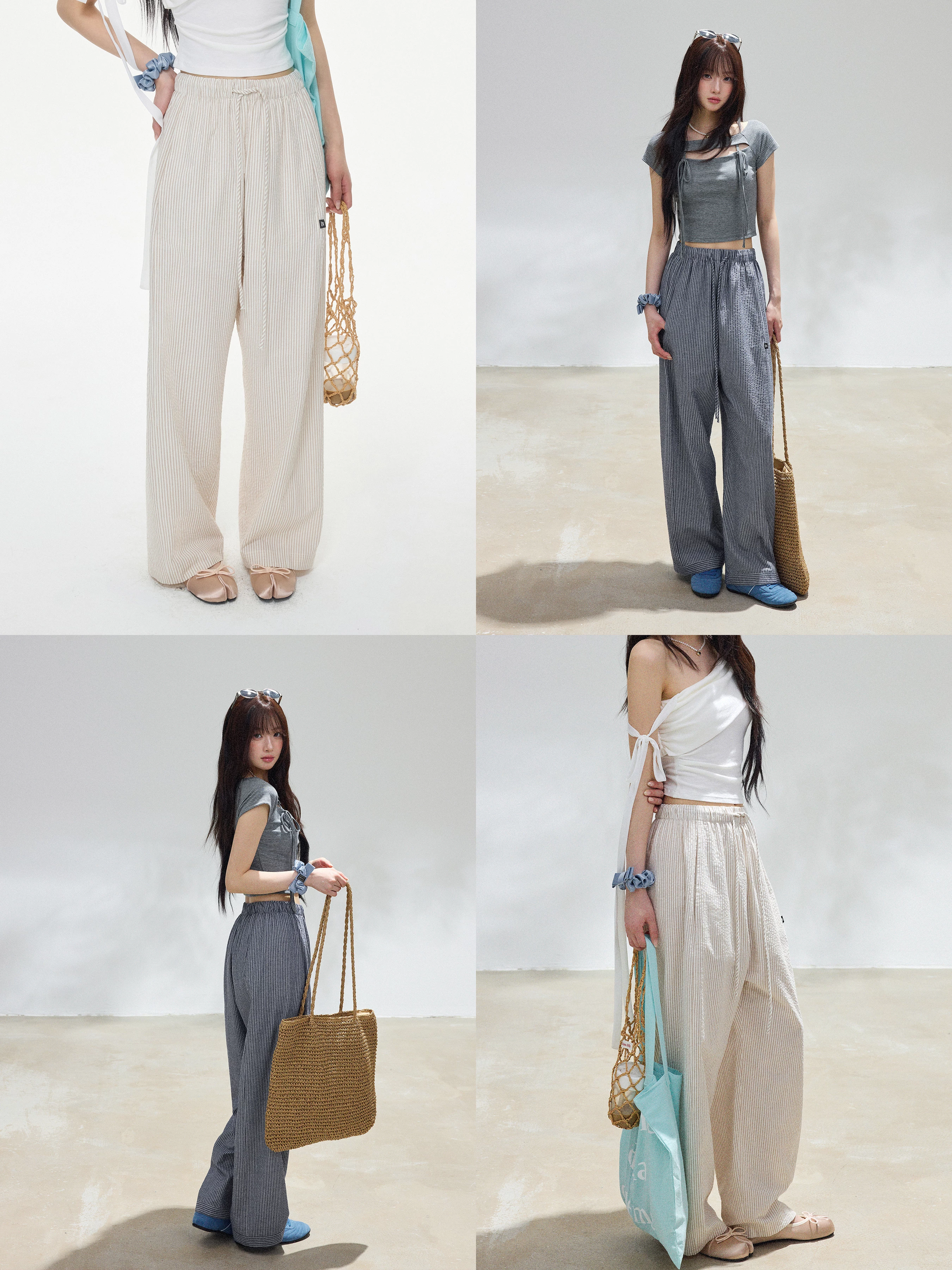 ストライプ ウエストゴム ワイドパンツ 商品写真