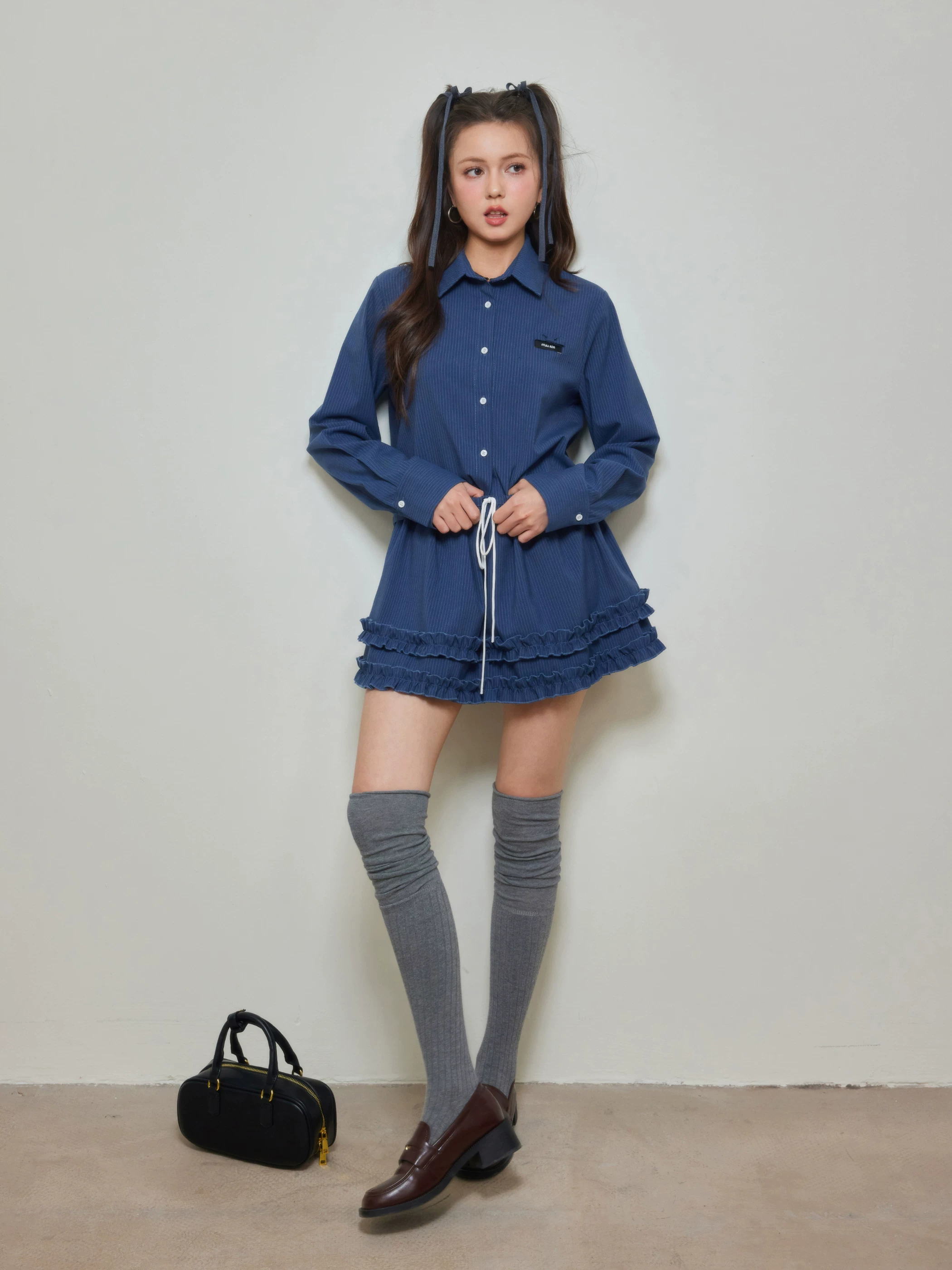 ブルー シャツ＆フリルスカパン セットアップ 商品写真