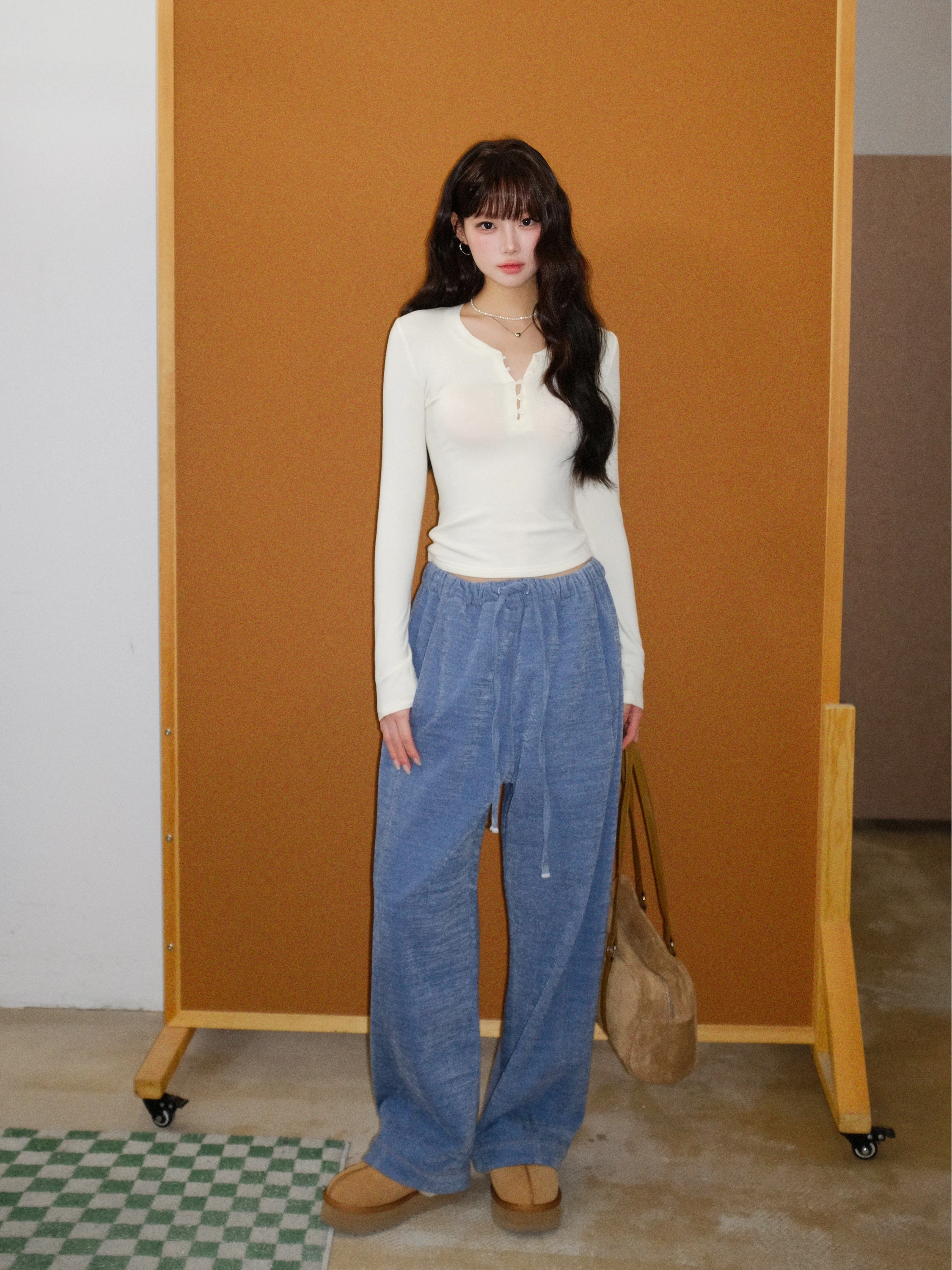 ブルー ウエストゴム ワイドパンツ 商品写真