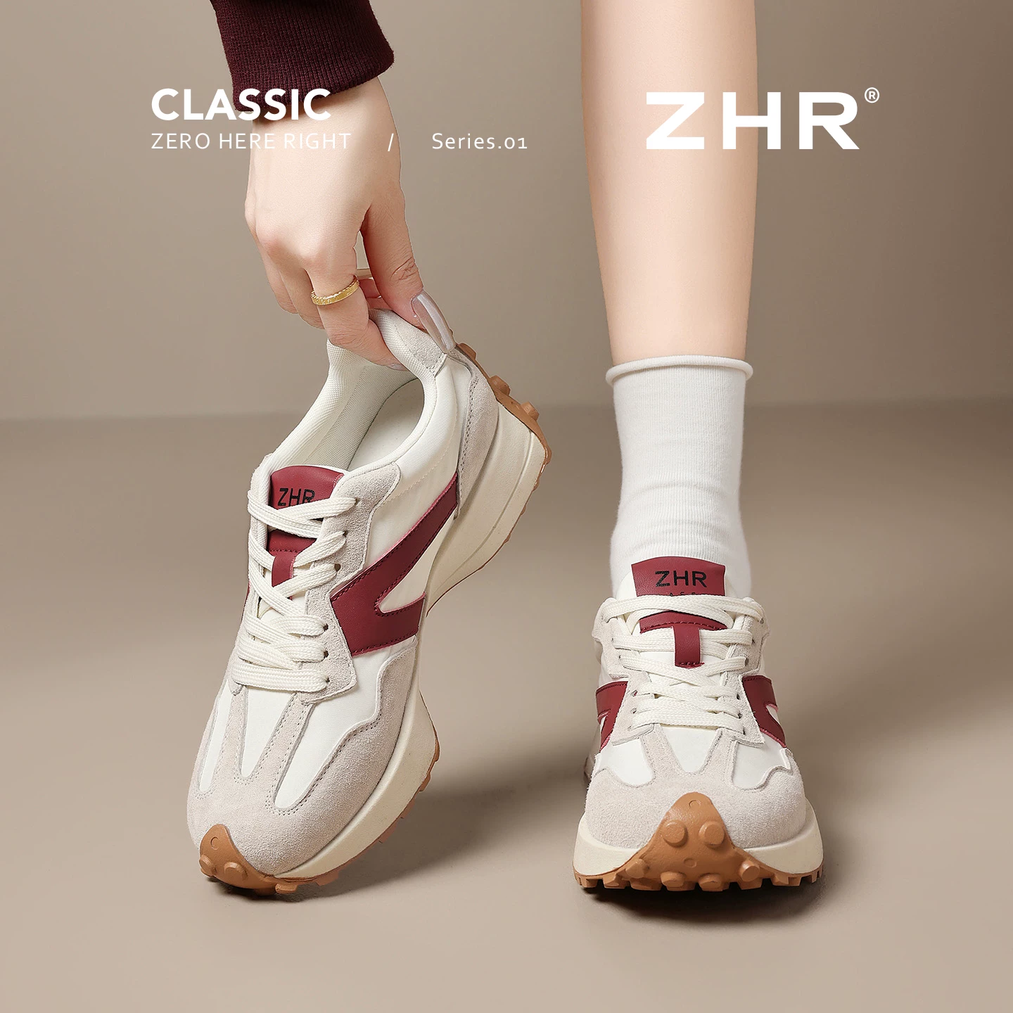 ZHR 異素材切り替え レトロスニーカー