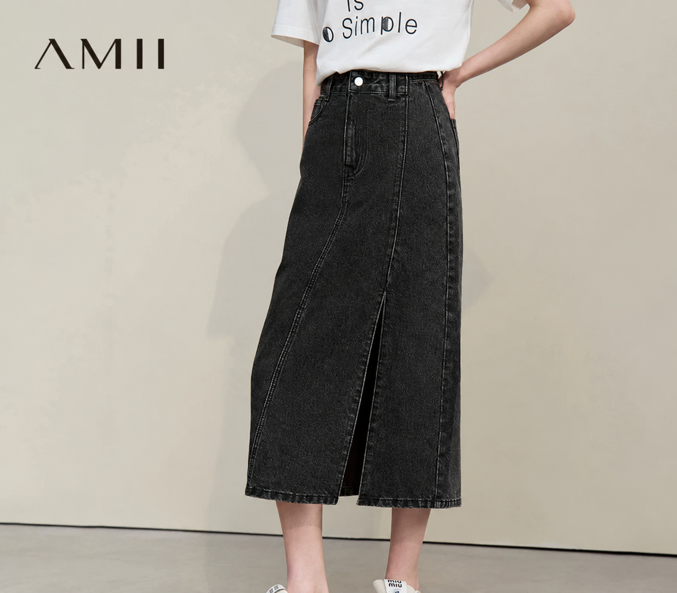 Amii アシンメトリー スリットデニムスカート 商品写真