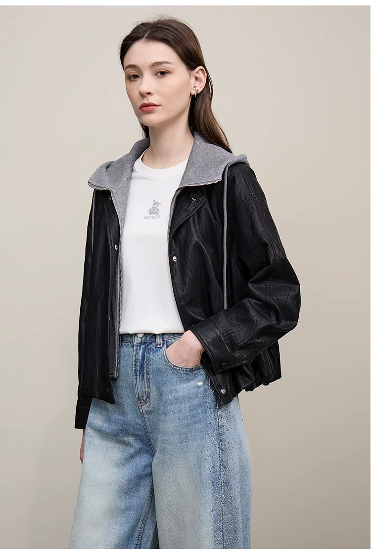 AMII フード切替 フェイクレザージャケット 商品写真