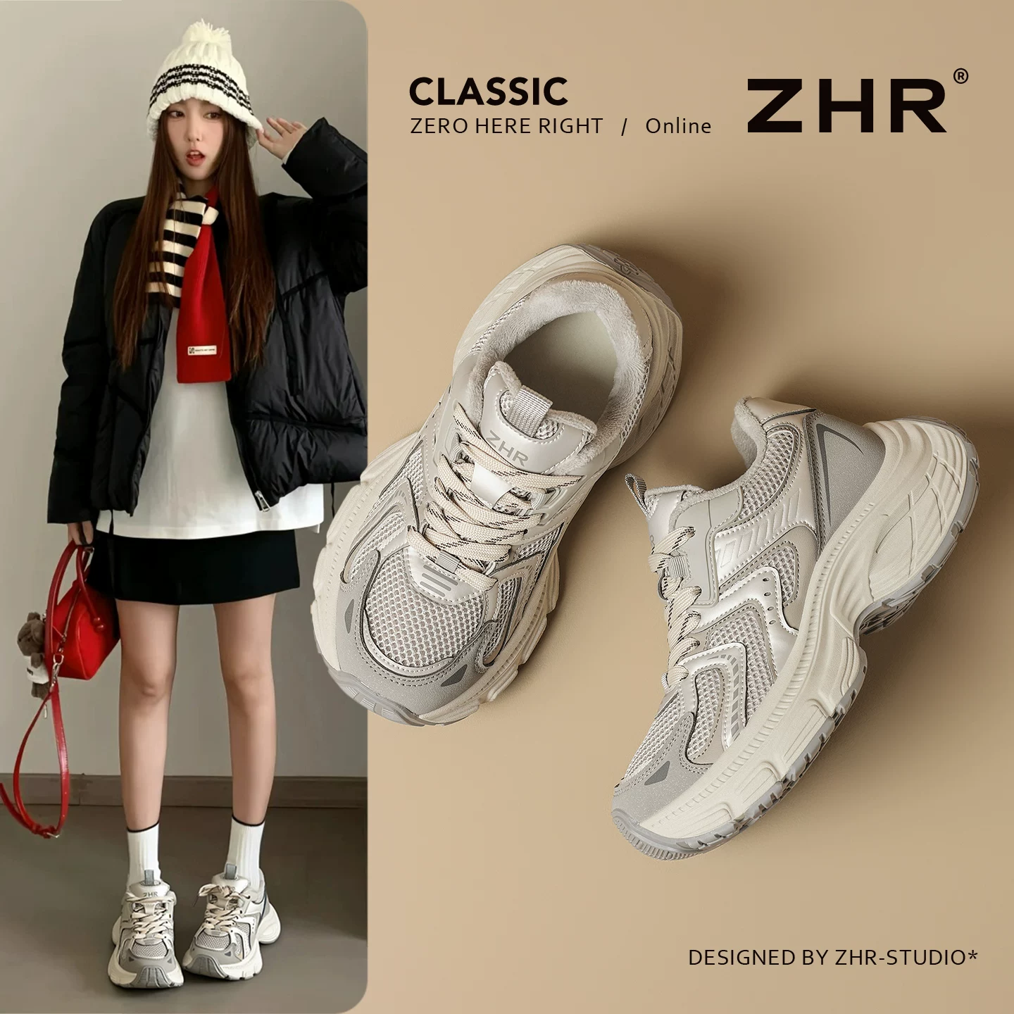 ZHR シルバーグレー ボアインヒールスニーカー 商品写真