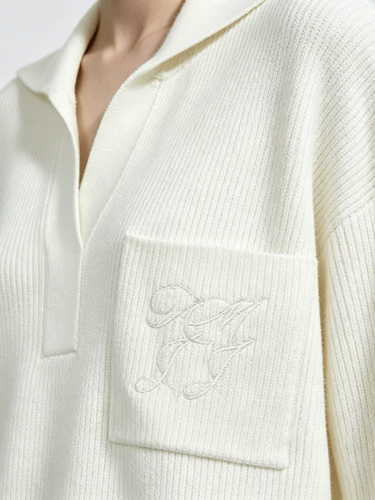 Amii 配色ステッチ刺繍 ポケット付きニットプルオーバー 商品写真
