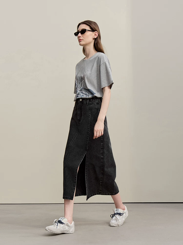 Amii アシンメトリー スリットデニムスカート 商品写真