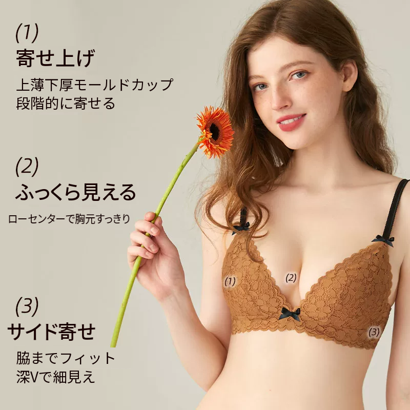 ノンワイヤーレースブラセット　上薄下厚カップ　夏の薄手