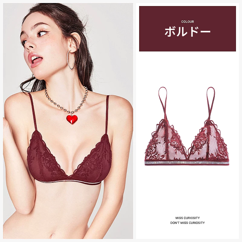ラインストーン付き細ストラップのトライアングルブラ
