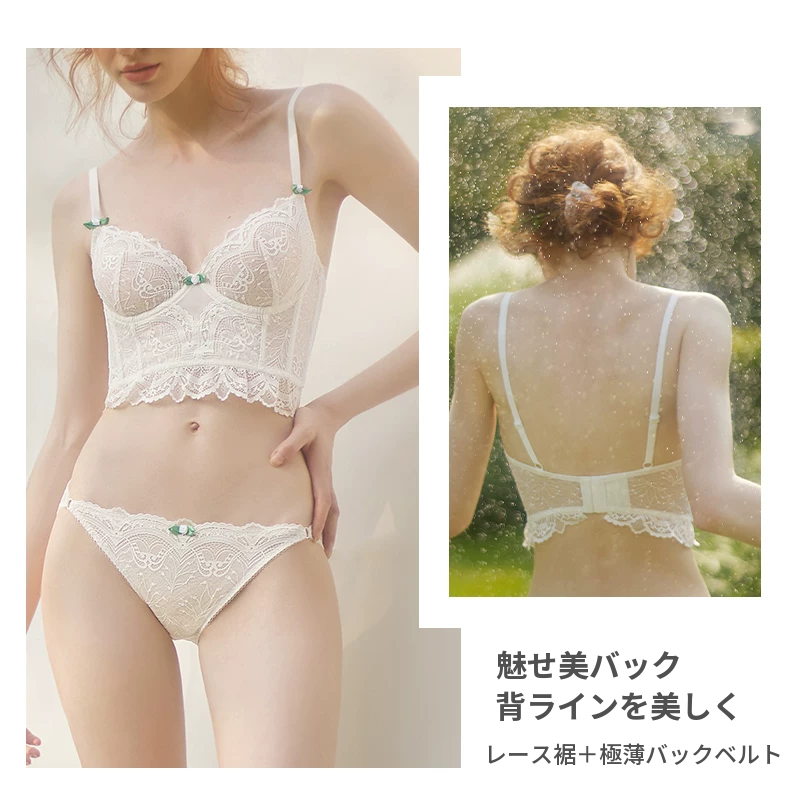 ワイヤー入りの極薄カップレースブラセット　美背デザイン