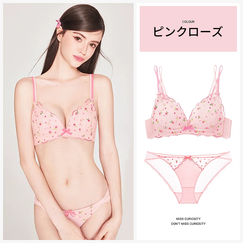 レースブラ＆ショーツセット　ノンワイヤー　夏の薄手　寄せて見せる