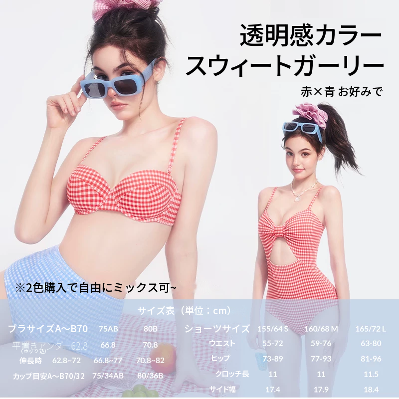 トライアングルビキニのセパレート水着　ワイヤー入りパッド付き