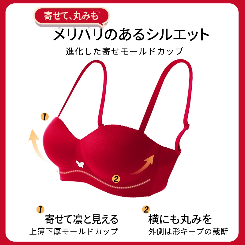 透かしデザインの赤いシームレスノンワイヤーブラセット