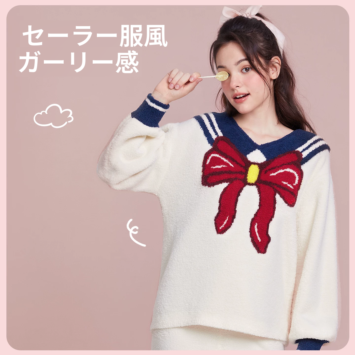 秋冬向け厚手のハーフフリース長袖ナイトワンピース